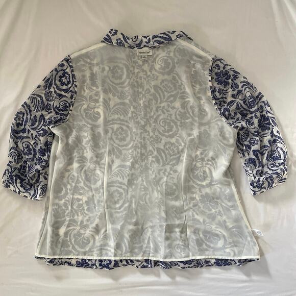 Coldwater Creek Button Down Blouse Womens Size 2X Blue White Work Church Travel - Picture 12 of 15